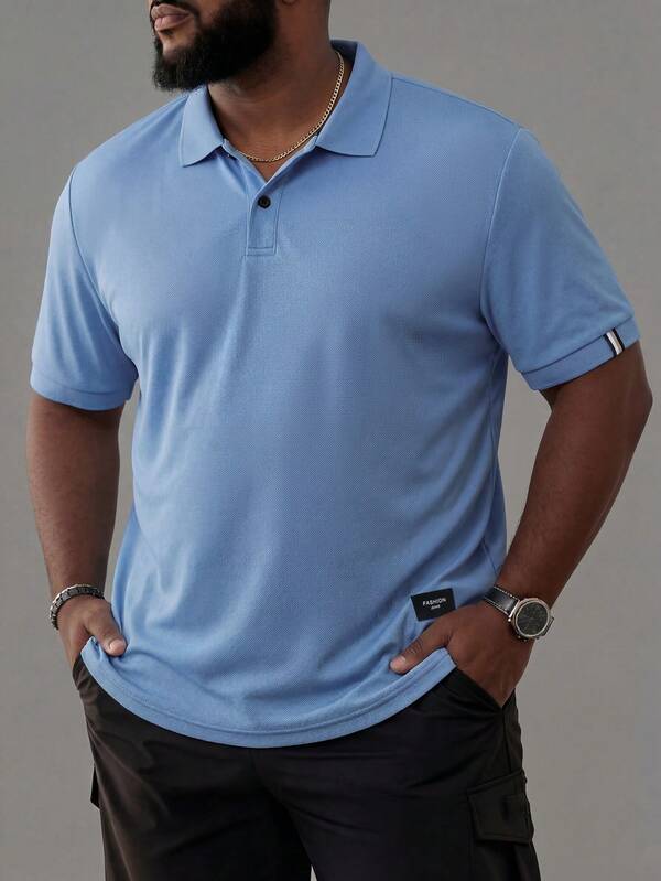 ResortEase Plus Size Men's Summer Casual Solid Color Short Sleeve Polo Shirt