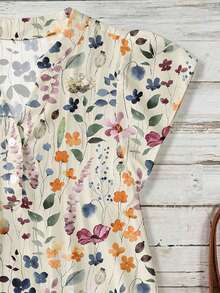 EMERY ROSE Plus Size Women Plant Print Cap Sleeve Shirt - Multicolor - View 3