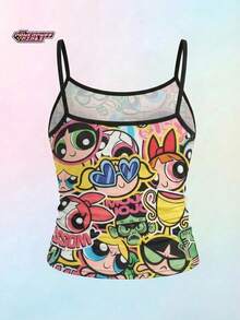 THE POWERPUFF GIRLS X SHEIN Maija Kids 少女修身休闲运动吊带背心，基础款套装 - 彩色 - 查看 5