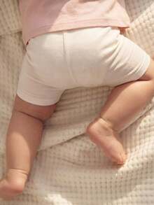SHEIN 4条装女婴针织柔软纯色休闲短裤套装，四条装，松紧腰带 - 白色 - 查看 10