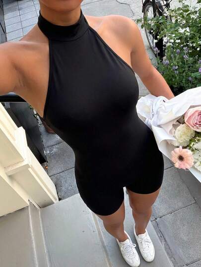 Muchica 黑色针织紧身连体裤