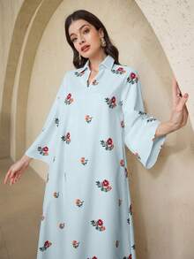 Al Najma Áo dài kiểu Thổ Nhĩ Kỳ dành cho nữ & Áo choàng dài truyền thống Ả Rập, Kaftan & Jalabiya - Màu xanh bạc hà - Xem 6