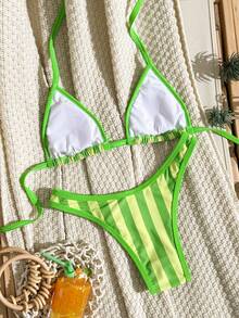 Swim Vcay Bộ bikini tam giác kẻ sọc in họa tiết ngẫu nhiên dành cho nữ, mẫu mới Xuân/Hè 2026, gồm quần bikini và áo tắm casual đi biển. - Nhiều màu - Xem 2
