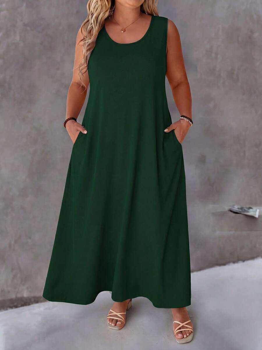 SHEIN LUNE Đầm dệt kim in họa tiết cổ tròn dáng rộng, cỡ lớn - màu xanh lá - Xem 1