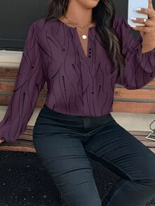 SHEIN Clasi 大码女式波点图案长袖休闲衬衫 - 彩色 - 查看 4