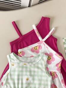 SHEIN Playful Pals 3件套女婴时尚多巴胺色无袖连衣裙套装，夏季户外 - 彩色 - 查看 5