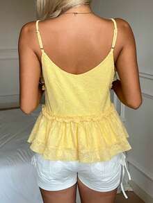 CovetEZ Áo camisole nữ màu vàng kiểu dáng thường ngày, có bèo nhún, buộc dây phía trước. - Màu vàng - Xem 6