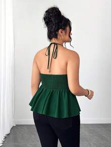 Elenzga Áo hai dây gợi cảm hở lưng, cổ chữ V sâu, màu trơn dành cho nữ, thích hợp cho kỳ nghỉ và hẹn hò. - Màu xanh lá cây đậm - Xem 2