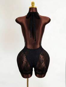 Mistrie 夏季女士性感蕾丝黑色连体裤 - 黑色 - 查看 2