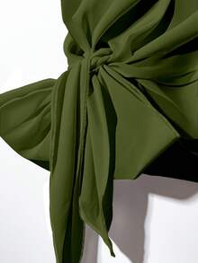 Women's Green & Light Green Tie Bow Blouse And Straight Leg Pants 2 Pieces Set, Casual Commuter Vacation Outfit - Multicolor - View 3