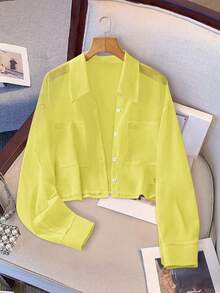 GlowEve Chiffon Pocket Button Women's Short Sleeve Blouse - Mustard Yellow - View 6