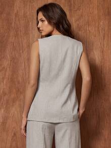 RueChic Women, Spring, Summer, Button, Top, Blazer, Office Light Grey Elegant - Brown - View 5