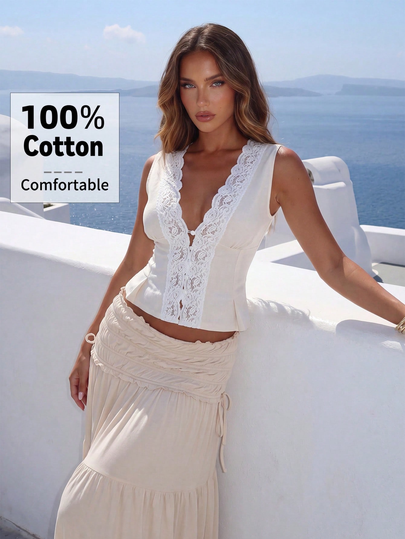 Lace Trim Sleeveless Blouse