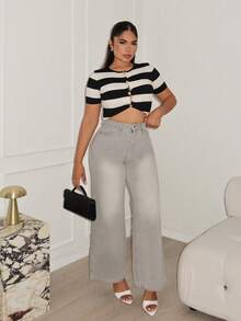 女式夏季宽松休闲破洞牛仔裤 - 灰色 - 查看 5