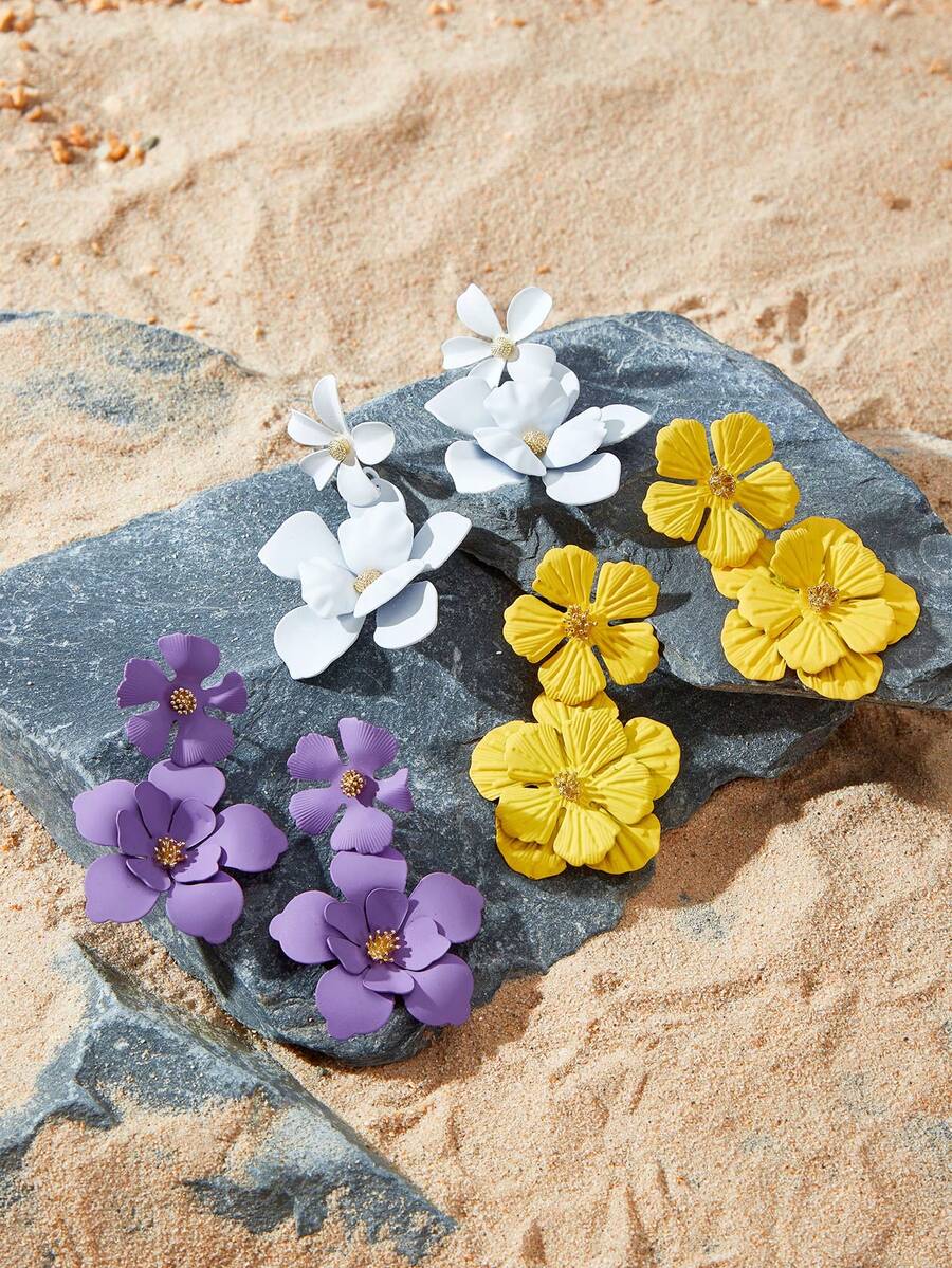 Opalesca 12pcs Bohemian Style Mixed Color Flower Metal Pendant Earring Set, Gift For Women & Girls Valentines,Mom,Mother,Mother's Day,Gift - Multicolor - View 1