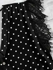 Plus Size Polka Dot Print V-Neck Lace Cuff Blouse Zoey Outfit Zipper Top Latest Tops For Women New Arrivals Zoo Outfits Women - Multicolor - View 4