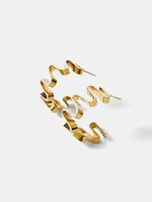 MOTF PREMIUM PRE18K GOLD PLATED LINEAR WAVE METAL SIMPLE TEMPERAMENT EARRINGS - Yellow Gold - View 4