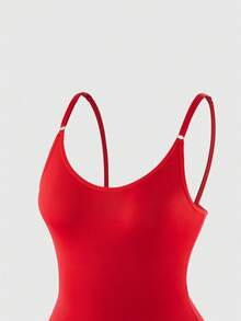SHEIN Women's Solid Color Casual Cami Bodysuit UnderwearOuter - Red - View 6