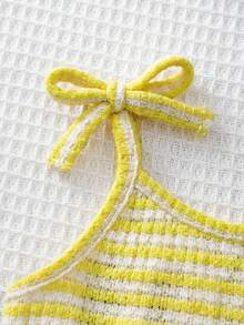 Baby Girl Stripe Knit Soft Jumpsuit Shorts - Yellow - View 5