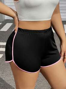 SHEIN EZwear Plus Size Women Elastic Waist Casual Versatile Shorts - Multicolor - View 3