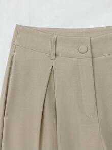 EMERY ROSE Quần ống rộng xếp ly cạp cao màu trơn dành cho nữ, kiểu dáng thoải mái. - Màu Khaki - Xem 3