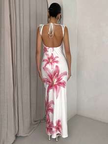 Glamine 新款度假风简约时尚百搭优雅百合花修身无肩带连衣裙 - 彩色 - 查看 2