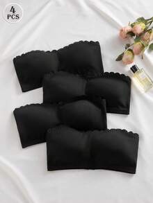 NudeFit Set Bra Hitam 4 Potong untuk Wanita, Tali dan Bantalan yang Dapat Dilepas - Hitam - View 5