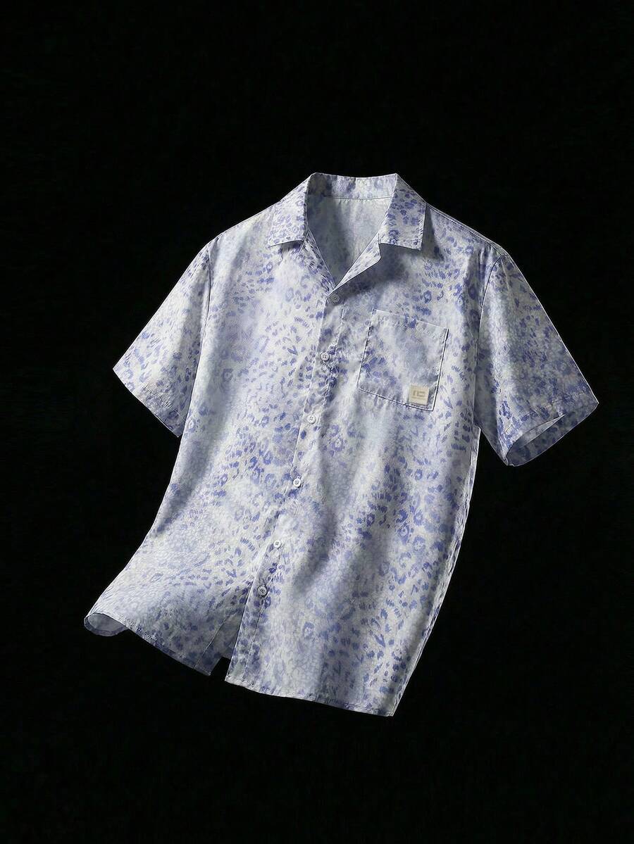 NEON BLANC Áo sơ mi nam tay ngắn cài một hàng khuy họa tiết da báo, kiểu dáng thường ngày. - trắng - Xem 1