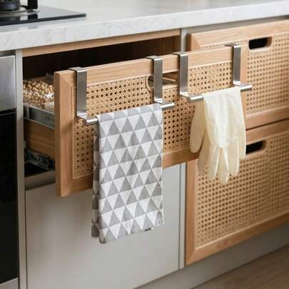 Cirelle 1PC No-Drill Stainless Steel Towel Rack – Single Wall Or Door Towel Bar For Bathroom  & Cabinet, Space-Saving Storage Organizer For Kitchen & Bath