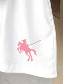 2pcs/Set Young Girl Letter Print Short Sleeve T-Shirt And Shorts Set, Light Pink, Summer Casual Minimalist Round Neck Versatile Daily Outfit - White - View 4