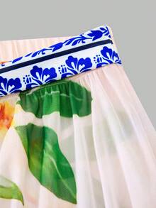 Swim Oasis 女士夏季海滩度假热带植物鹦鹉印花连体泳衣和阔腿罩裤套装，适合海滩、水上活动和散步 - 彩色 - 查看 5