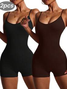 Velisys 女士瑜伽连体衣 罗纹细肩带运动连体衣 2件套 - 彩色 - 查看 1