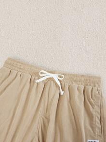 Mercer Haus Men Letter Patched Drawstring Bermuda Waist Shorts - Apricot - View 3