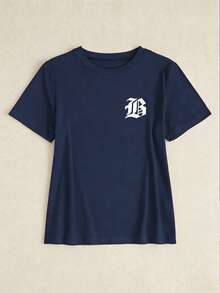BamGleam Women's Casual Fitted Short Sleeve T-Shirt - Navy Blue - View 3