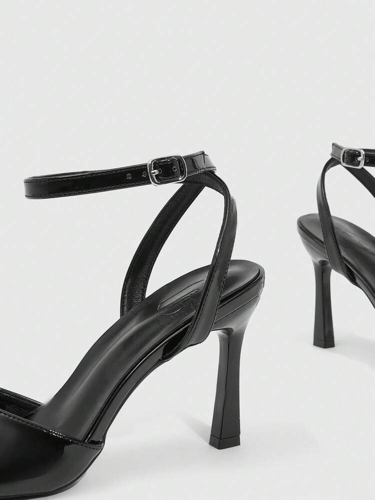 CUCCOO SZL Women Shoes Spring And Summer New Black Mirror One Piece Peep Toe Ankle Strap Women's High Heel Sandals Fashion Comfortable Versatile Sexy Party Women's Sandals Peep Toe Sandals Summer Shoes