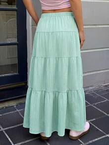 MainGRL Women's Pastal Casual Girlisim Drawstring Waist Skirt, Autumn Golf - Mint Green - View 2