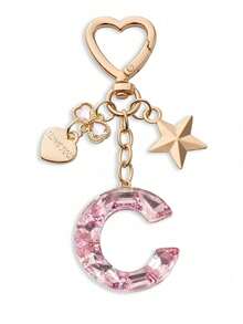 Llavero con letra linda, llavero rosa con diamante, llavero colgante de letra mayúscula de resina con lámina, llavero elegante, regalo para mujer, decoración de billetera, Día del Padre, Día de la Madre, regalo de cumpleaños, regalo festivo de Acción de Gracias y Navidad. - Polvo de diamante - Ver 21
