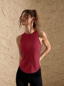 VARSIVA Round Neck Sleeveless Crossover Loose Women Sports Tees & Tanks - Red - View 6