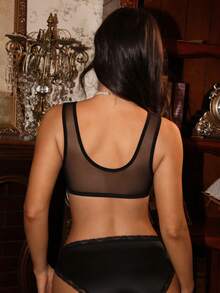 SHEIN 1 chiếc áo ngực ren và lưới dành cho nữ - màu đen - Xem 2