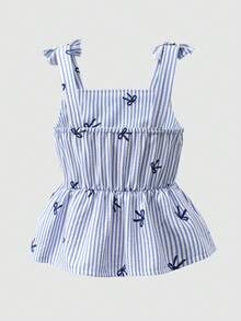 Tween Girls Back To School Summer Striped Ruffle Tank Collar - Blue - View 6