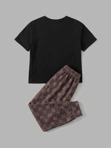 SHEIN 2件套男童夏季休闲字母印花T恤和裤子套装 - 彩色 - 查看 2