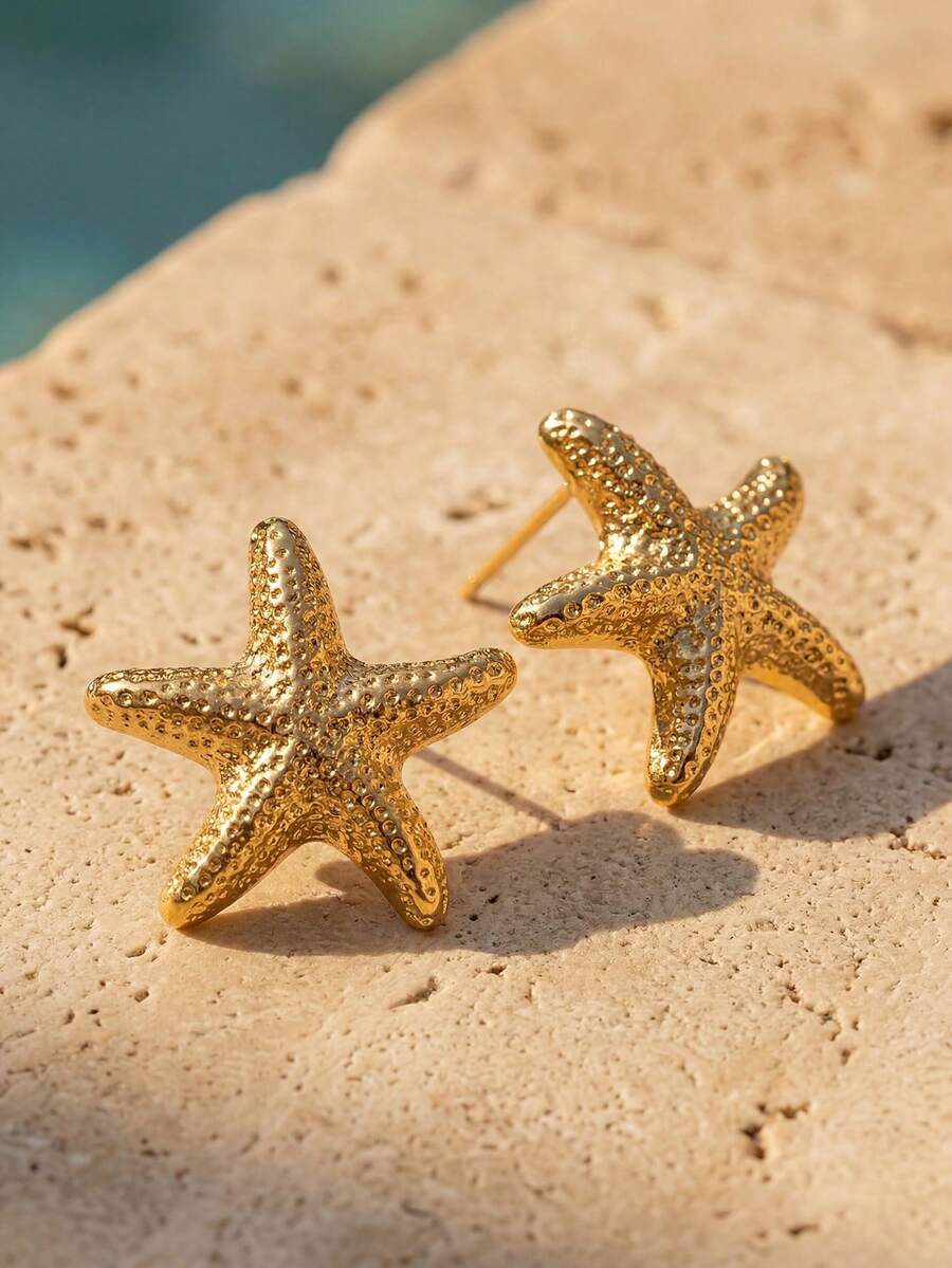 SHEIN Swim 1 Pair Of Stylish, Elegant, And Simple Resin Earrings Beach Accessories,Vacay Vibes Starfish Stud Earrings