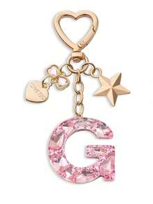 Llavero con letra linda, llavero rosa con diamante, llavero colgante de letra mayúscula de resina con lámina, llavero elegante, regalo para mujer, decoración de billetera, Día del Padre, Día de la Madre, regalo de cumpleaños, regalo festivo de Acción de Gracias y Navidad. - Polvo de diamante - Ver 23