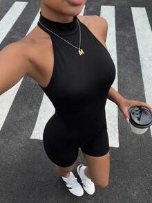 Muchica 黑色针织紧身连体裤 - 黑色 - 查看 4