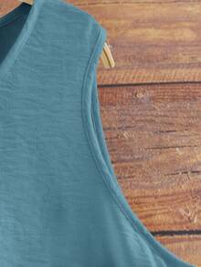 Linhara Plus Size Summer Casual Sleeveless Solid Color Shirt - Baby Blue - View 4