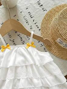 Babygirl Summer Cute Vacation Ruffle Camisole Top And Plaid Shorts Set - Yellow - View 4