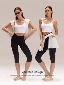 GLOWMODE FeatherFit™- Ribbed Effortless Flow Layering Skirt Yoga Pilates Barre Gym Studio Daily Casual Wear - White - View 5