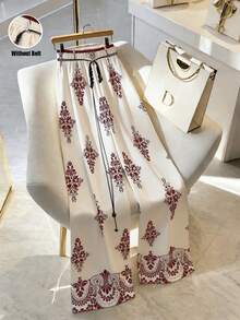 GlowEve Women's Floral Print Loose Wide Leg Pants, Suitable For Vacation - Burgundy - View 4