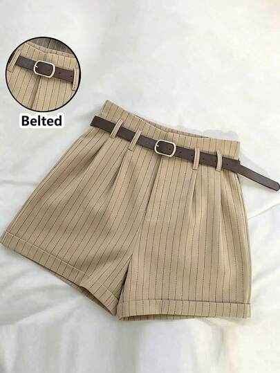 Franclia Pantalones cortos/pantalones de pierna ancha/bermudas a rayas verticales de color albaricoque, versátiles y casuales para ir y venir, para otoño/invierno