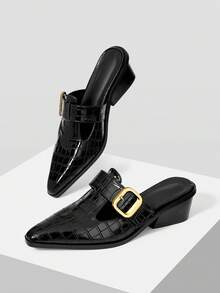 Mnmlis Modische High Heels speziell für Frauen, eleganter spitzer Zehenstil, bequemer und einfacher dicker Absatz, geeignet für alle Jahreszeiten, hoher und Slip-On-Design, passend für verschiedene Modekombinationen - Schwarz - Übersicht 6